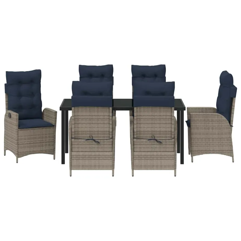 Sodo valgomojo komplektas 7 pcs Pilka ir juoda Ratanas