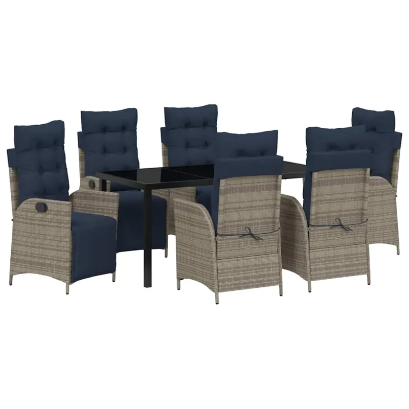 Sodo valgomojo komplektas 7 pcs Pilka ir juoda Ratanas