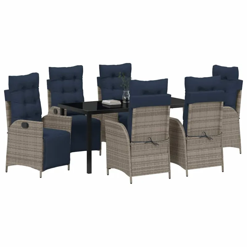 Sodo valgomojo komplektas 7 pcs Pilka ir juoda Ratanas