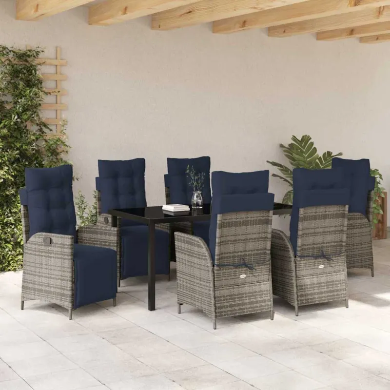 Sodo valgomojo komplektas 7 pcs Pilka ir juoda Ratanas