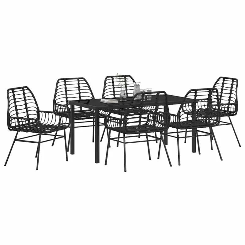 Sodo valgomojo komplektas 7 pcs Juoda poliratanas