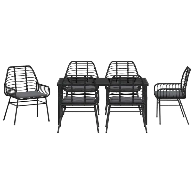 Sodo valgomojo komplektas 7 pcs Juoda poliratanas