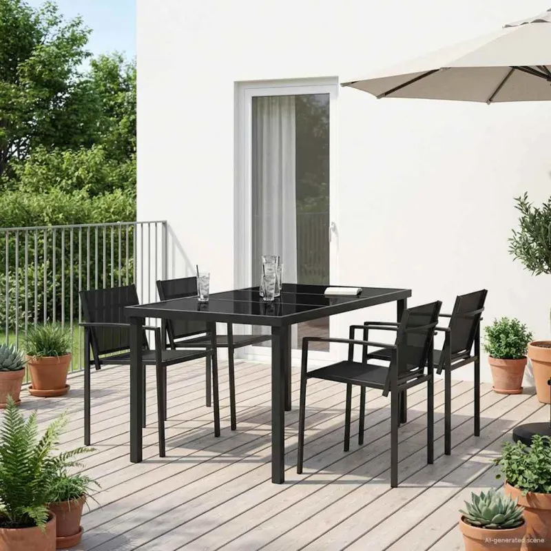 Lauko baldų komplektas 5 pcs Juoda ir Antracitas Tekstilenas