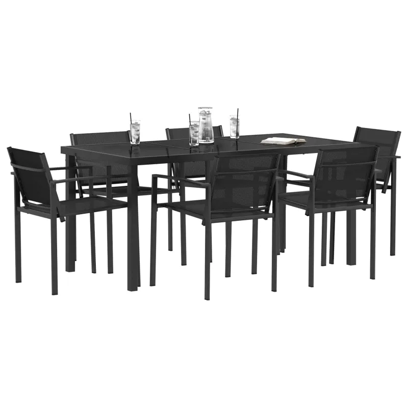 Lauko baldų komplektas 7 pcs Juoda ir Antracitas Tekstilenas