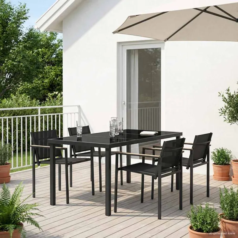 Lauko baldų komplektas 5 pcs Juoda ir Antracitas Tekstilenas