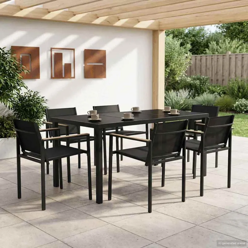 Lauko baldų komplektas 7 pcs Juoda ir Antracitas Tekstilenas