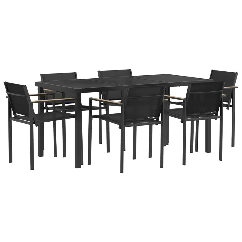 Lauko baldų komplektas 7 pcs Juoda ir Antracitas Tekstilenas