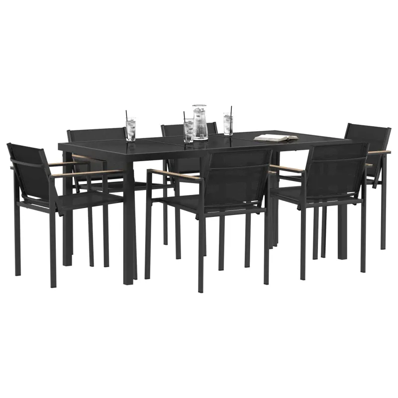 Lauko baldų komplektas 7 pcs Juoda ir Antracitas Tekstilenas