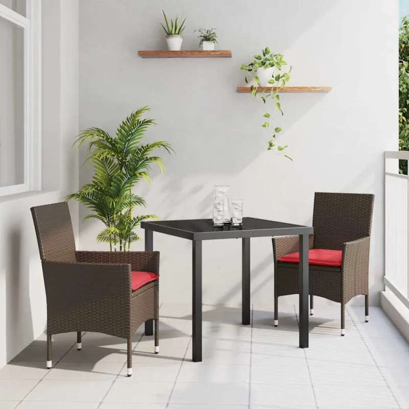 Stalo ir kėdžių komplektas su pagalve 3 pcs Ruda PE ratanas
