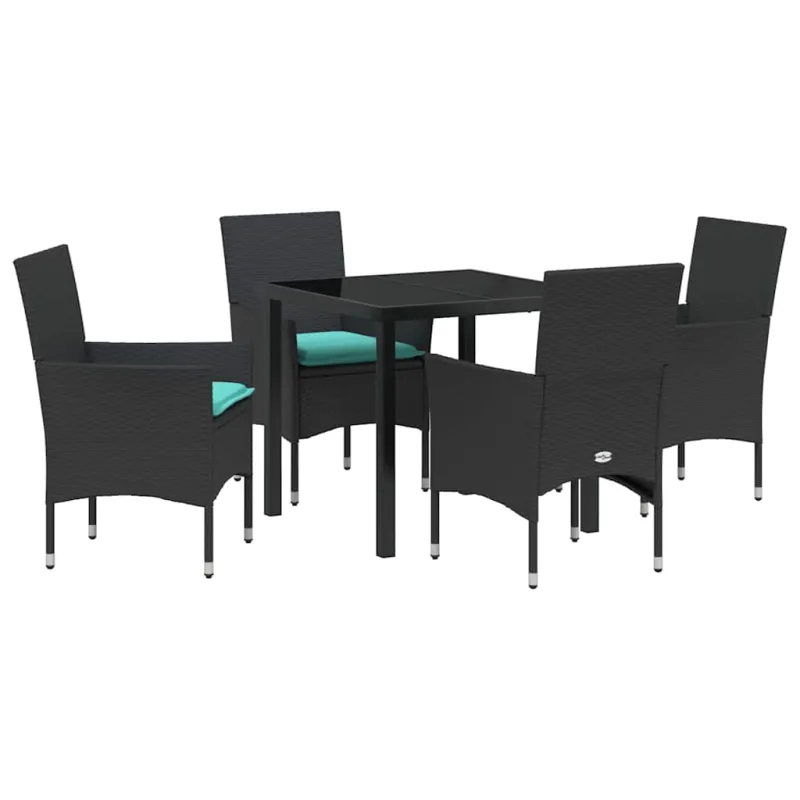 Stalo ir kėdžių komplektas su pagalve 5 pcs Juoda PE ratanas