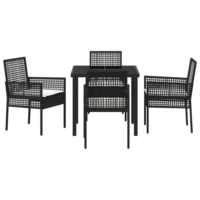 Sodo valgomojo komplektas su pagalve 5 pcs Juoda poliratanas
