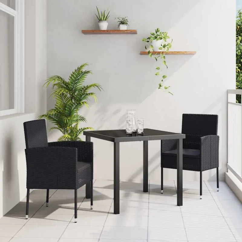 Sodo valgomojo komplektas su pagalve 3 pcs Juoda poliratanas