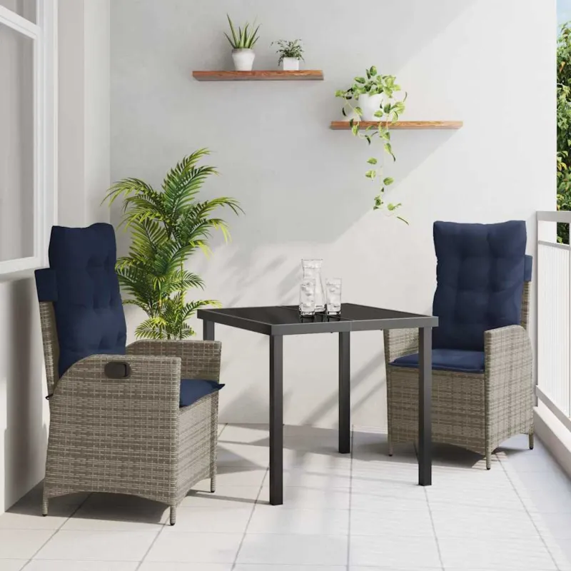 Sodo valgomojo komplektas 3 pcs Pilka ir juoda Ratanas