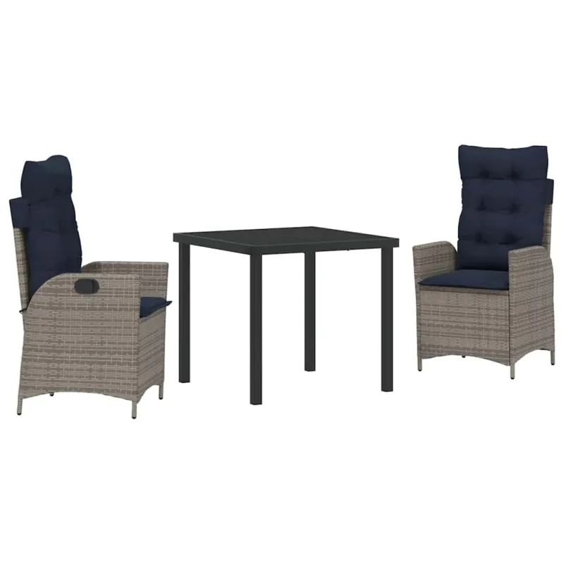 Sodo valgomojo komplektas 3 pcs Pilka ir juoda Ratanas