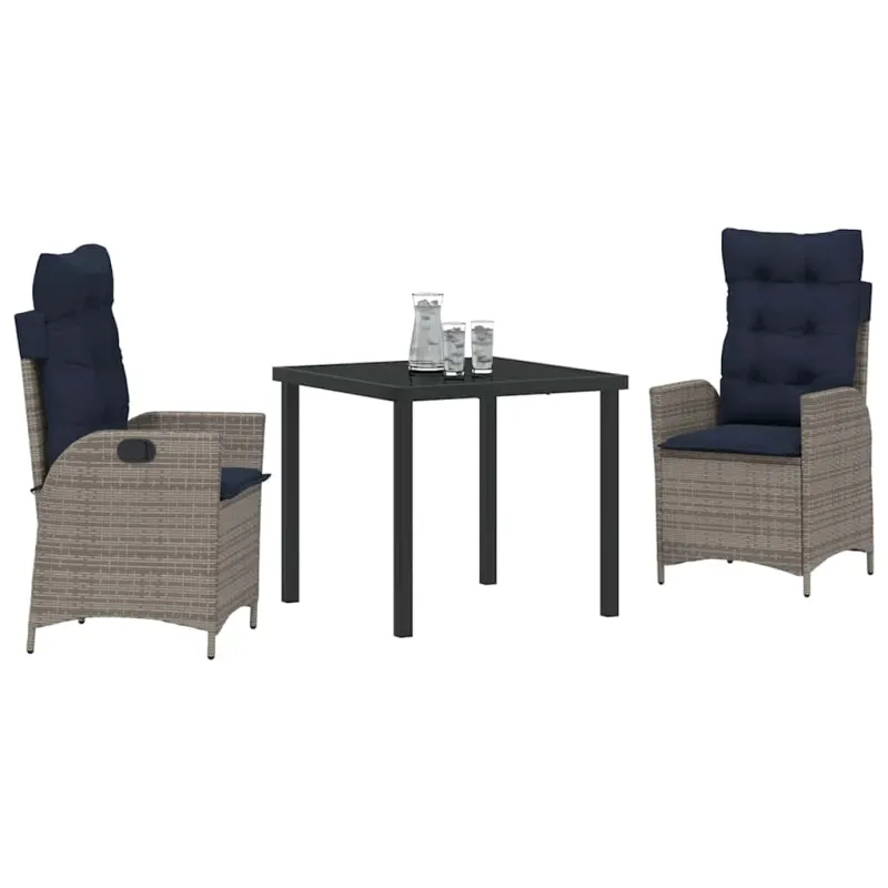 Sodo valgomojo komplektas 3 pcs Pilka ir juoda Ratanas