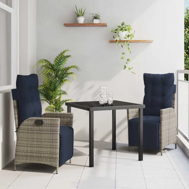 Sodo valgomojo komplektas 3 pcs Pilka ir juoda Ratanas