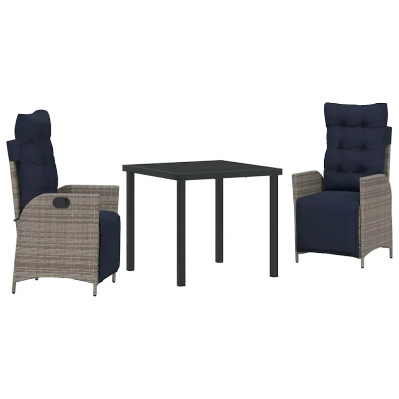Sodo valgomojo komplektas 3 pcs Pilka ir juoda Ratanas