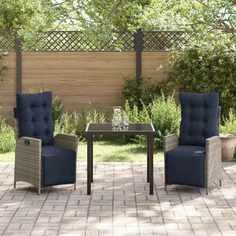 Sodo valgomojo komplektas 3 pcs Pilka ir juoda Ratanas