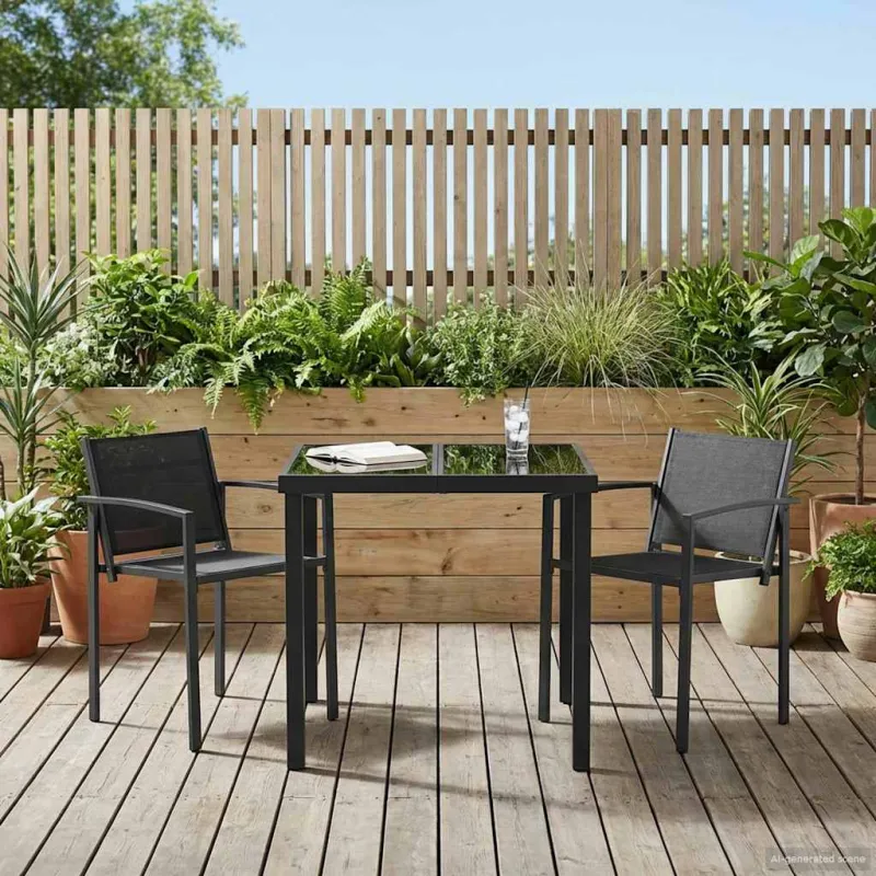 Lauko baldų komplektas 3 pcs Juoda ir Antracitas Tekstilenas
