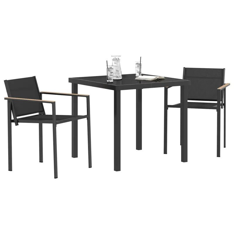 Lauko baldų komplektas 3 pcs Juoda ir Antracitas Tekstilenas