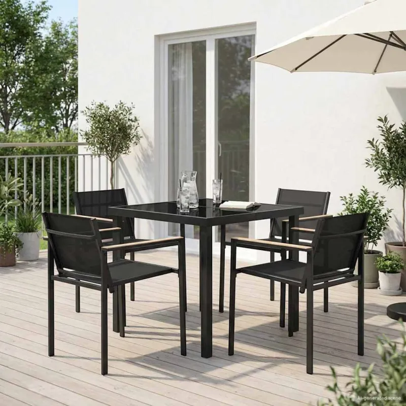 Lauko baldų komplektas 5 pcs Juoda ir Antracitas Tekstilenas
