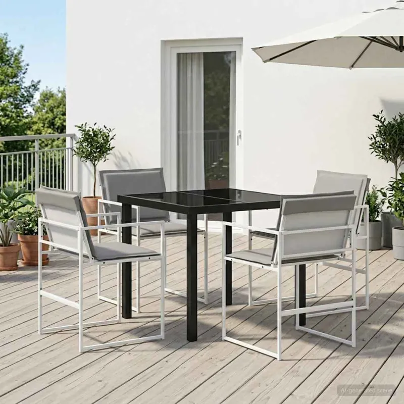 Sodo valgomojo komplektas 5 pcs Balta ir šviesiai pilka