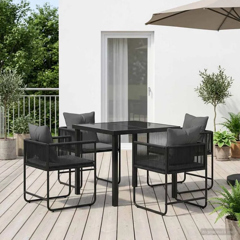 Sodo valgomojo komplektas 5 pcs Juoda ir Antracitas