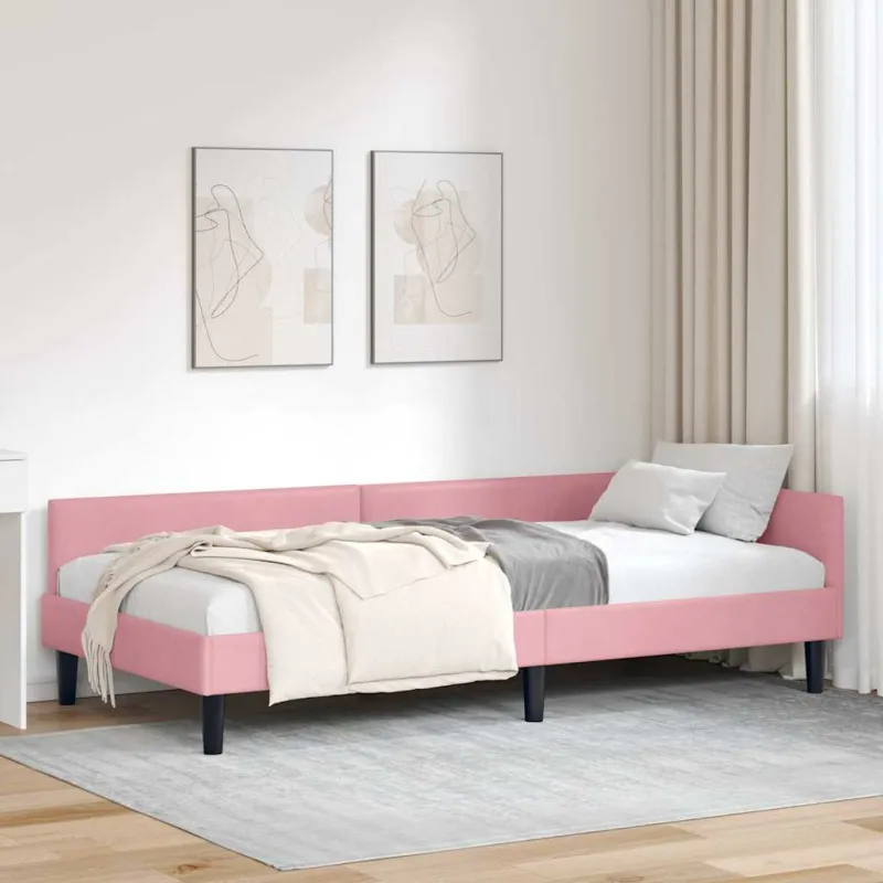 Kampinė lovos konstrukcija Rožinė 90 cm x 190 cm Aksomas