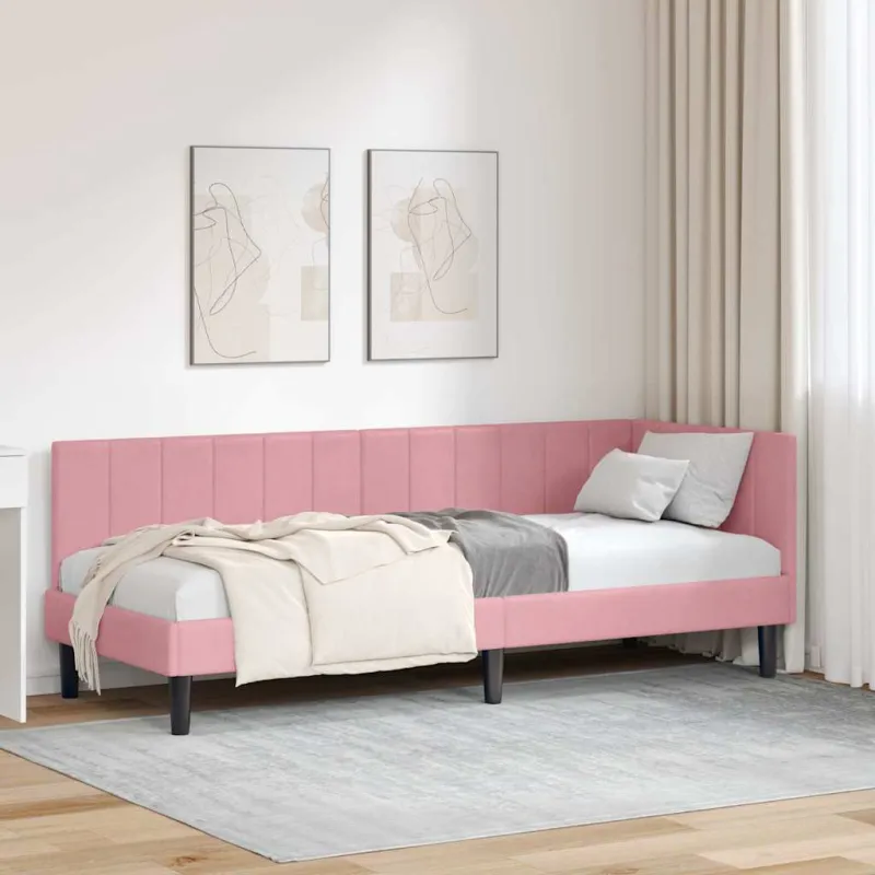 Kampinė lovos konstrukcija Rožinė 80 cm x 200 cm Aksomas