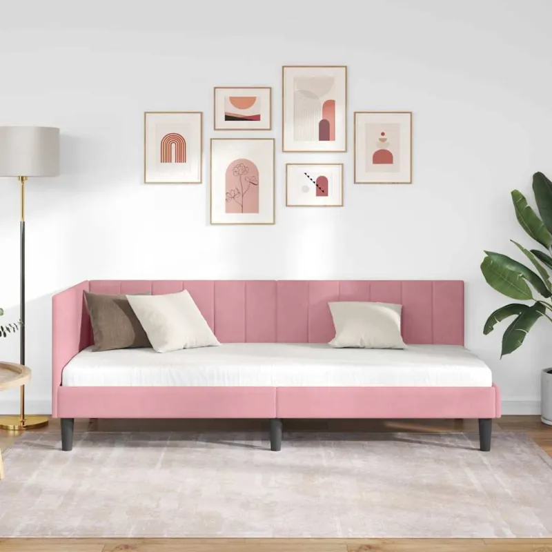 Kampinė lovos konstrukcija Rožinė 80 cm x 200 cm Aksomas