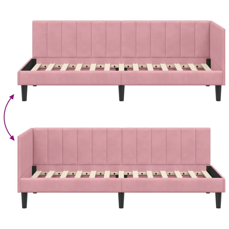 Kampinė lovos konstrukcija Rožinė 80 cm x 200 cm Aksomas