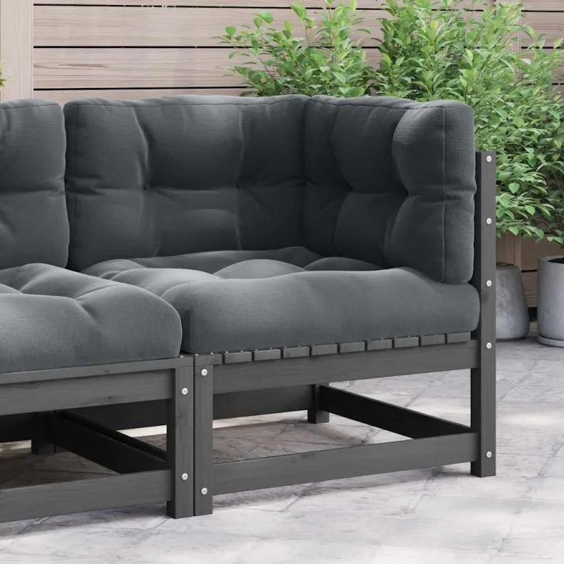Kampinė sodo sofa su antracito pagalvėlėmis, pušies masyvas