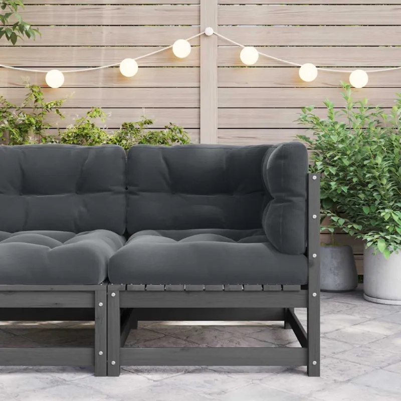 Kampinė sodo sofa su antracito pagalvėlėmis, pušies masyvas