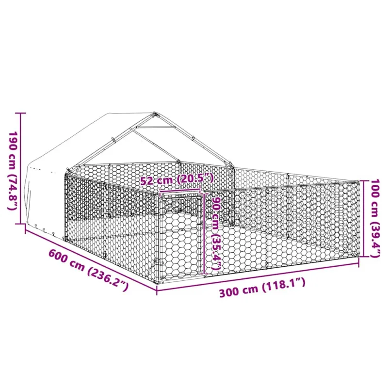 Lauko voljeras šunims su aptvaru, 6x3x1,9m, plienas
