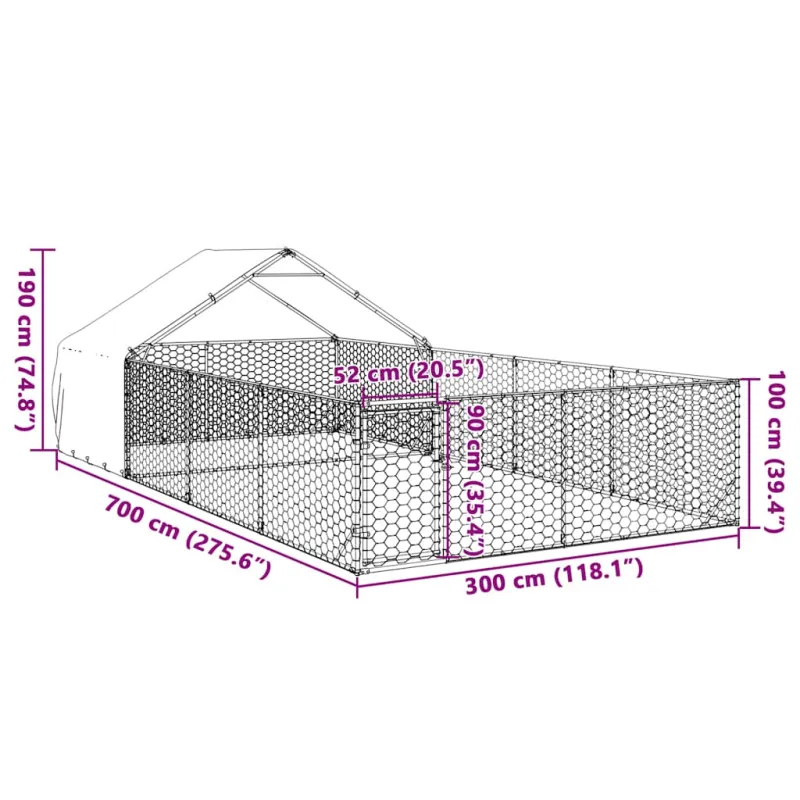 Lauko voljeras šunims su aptvaru, 7x3x1,9m, plienas