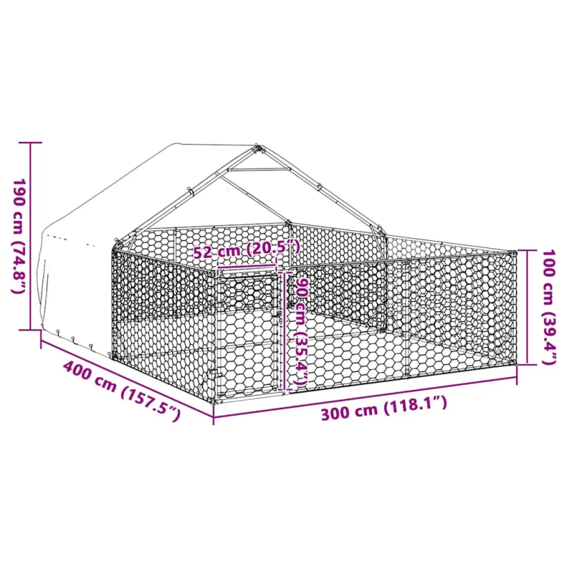 Lauko voljeras šunims su aptvaru, 4x3x1,9m, plienas