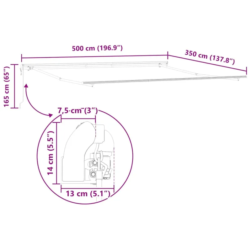 Ištraukiama markizė Šviesiai pilka 500 × 350 cm