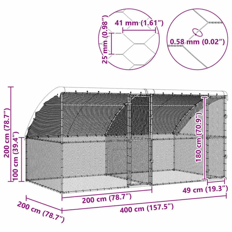 Vištų narvas 2 pcs Sidabro 400 x 200 x 200 cm Cinkuota plienas