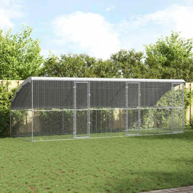 Vištų narvas 3 pcs Sidabro 600 x 200 x 200 cm Cinkuota plienas