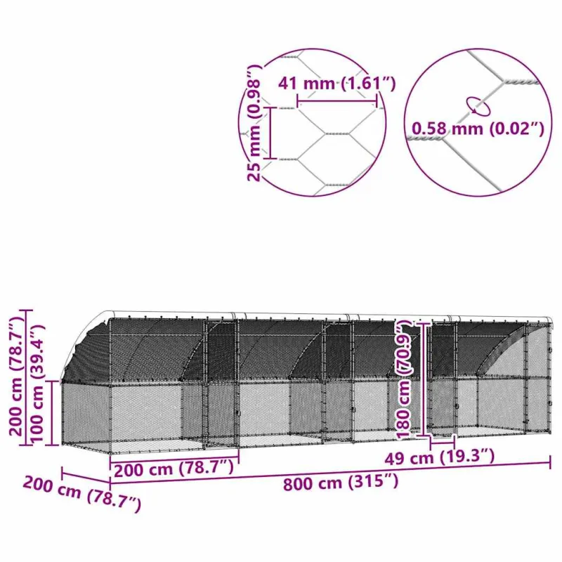 Vištų narvas 4 pcs Sidabro 800 x 200 x 200 cm Cinkuota plienas