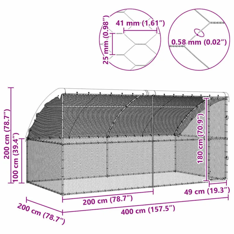 Vištų narvas 2 pcs Sidabro 400 x 200 x 200 cm Cinkuota plienas