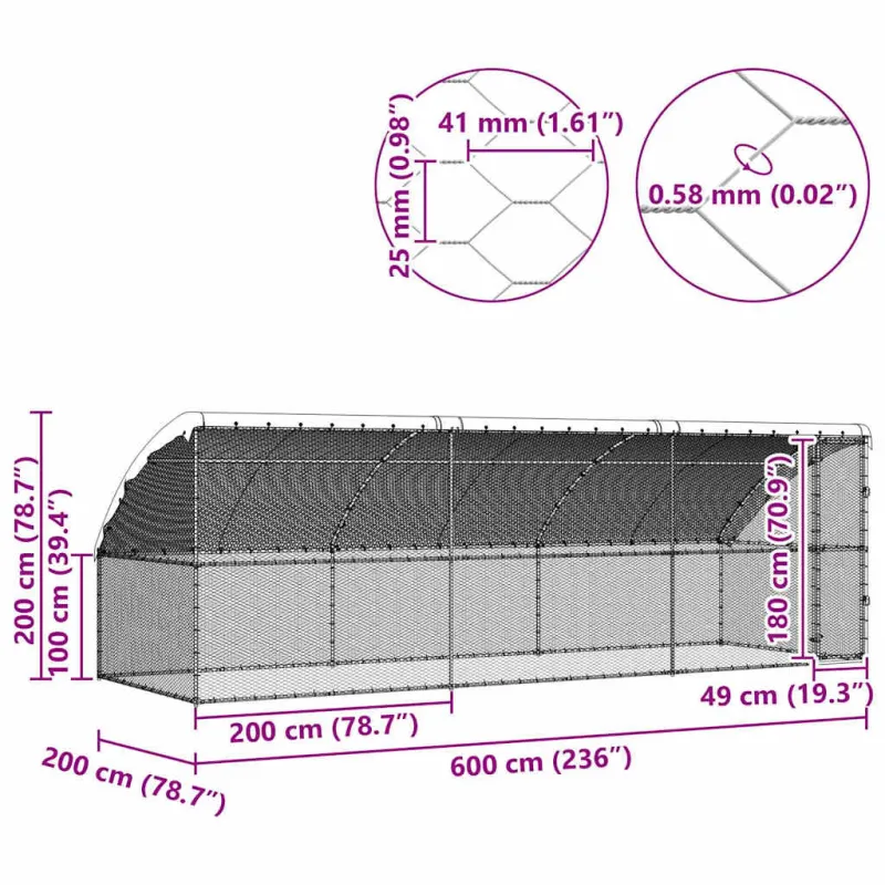 Vištų narvas 3 pcs Sidabro 600 x 200 x 200 cm Cinkuota plienas