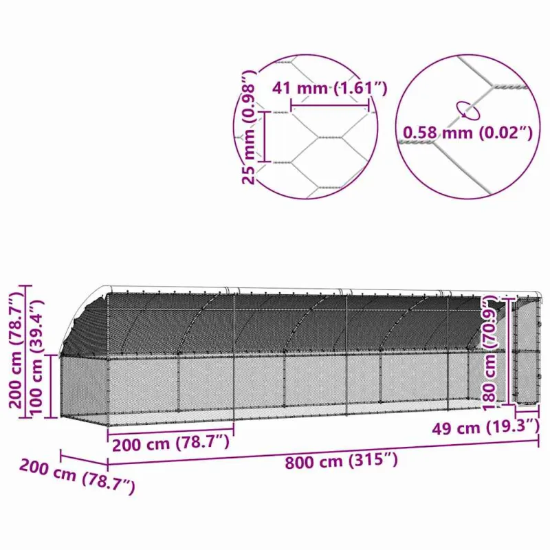 Vištų narvas 4 pcs Sidabro 800 x 200 x 200 cm Cinkuota plienas