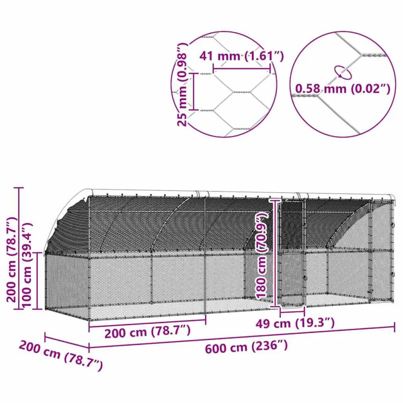 Vištų narvas 3 pcs Sidabro 600 x 200 x 200 cm Cinkuota plienas