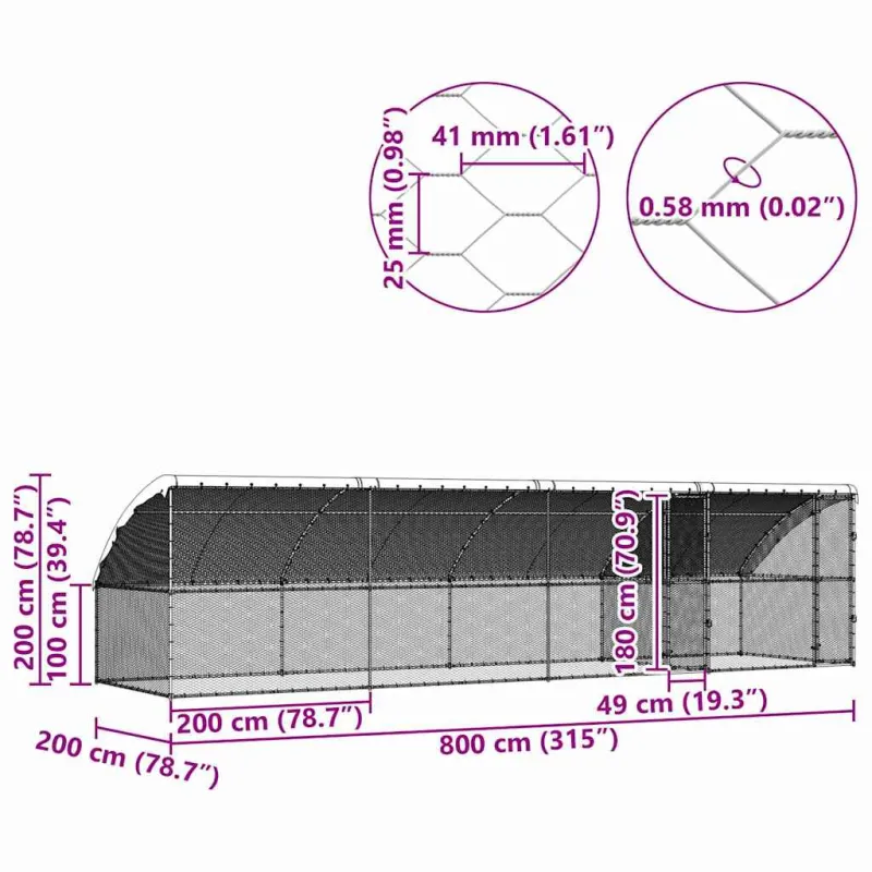 Vištų narvas 4 pcs Sidabro 800 x 200 x 200 cm Cinkuota plienas