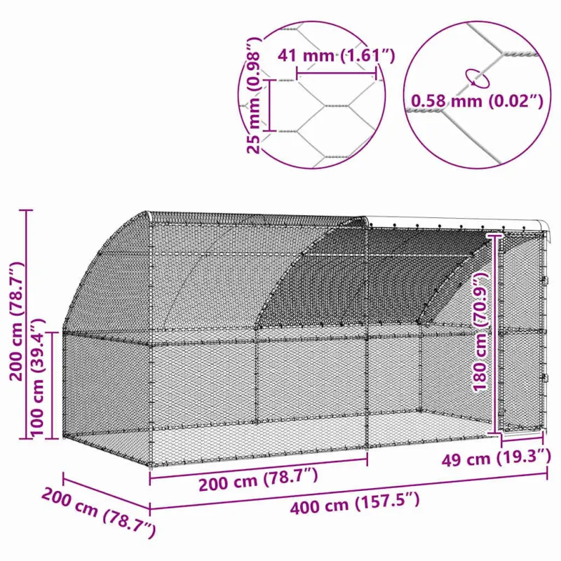 Vištų narvas 2 pcs Sidabro 400 x 200 x 200 cm Plienas ir PE