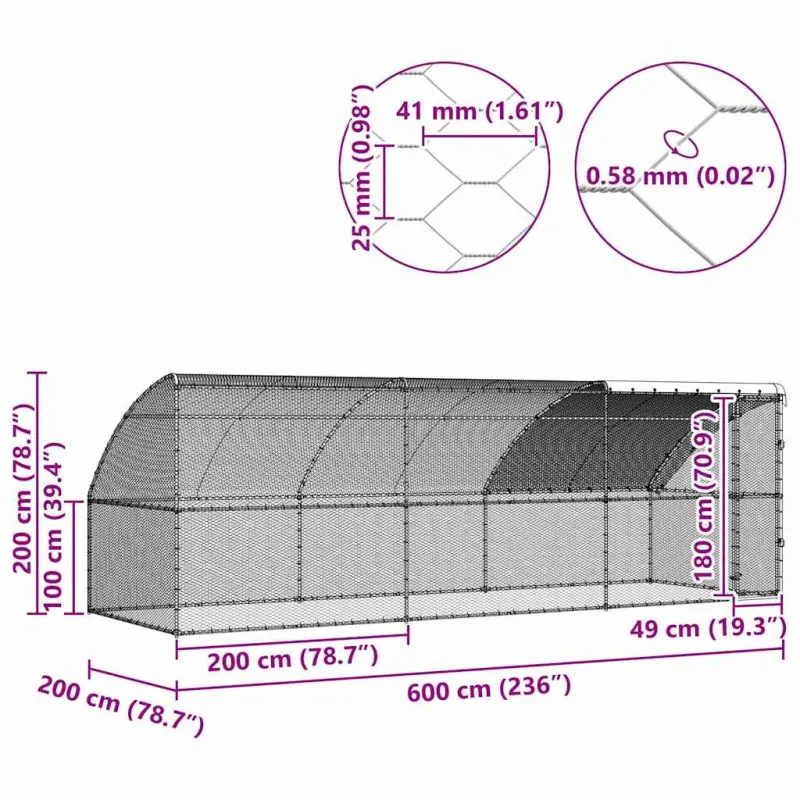 Vištų narvas 3 pcs Sidabro 600 x 200 x 200 cm Plienas ir PE