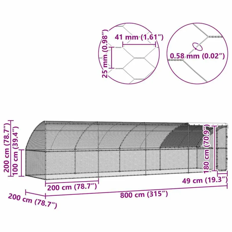 Vištų narvas 4 pcs Sidabro 800 x 200 x 200 cm Plienas ir PE