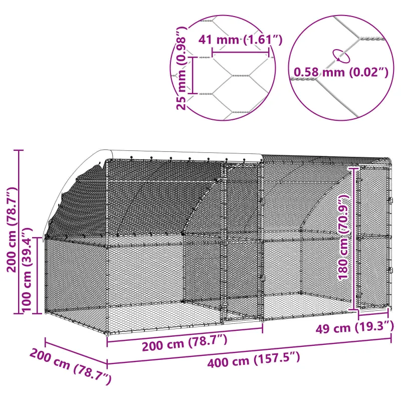 Vištų narvas 2 pcs Sidabro 400 x 200 x 200 cm Plienas ir PE