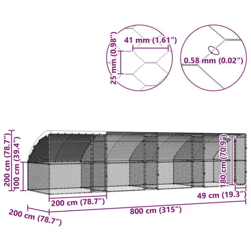 Vištų narvas 4 pcs Sidabro 800 x 200 x 200 cm Plienas ir PE
